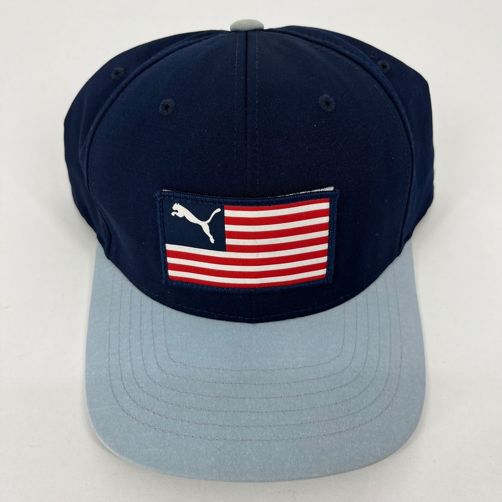 Puma Golf Mens Snapback Hat Navy Blue USA Flag Patch Very Maui 110 Cap